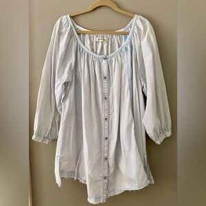 Free People | Yoke neck, 3/4 sleeve, seersucker striped swim cover | SZ M